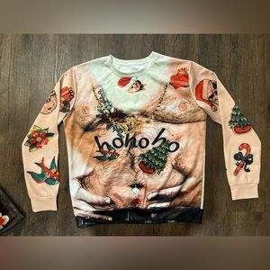 Size 2X UGLIEST OF UGLY CHRISTMAS SWEATSHIRT.  Fat hairy man chest and back.